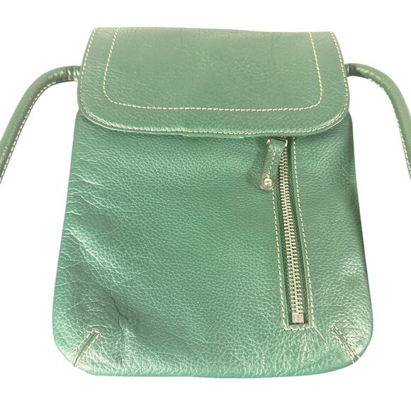 Tignanello Women's Leather Crossbody Bag Green Compact Shoulder Purse slim - Picture 1 of 10